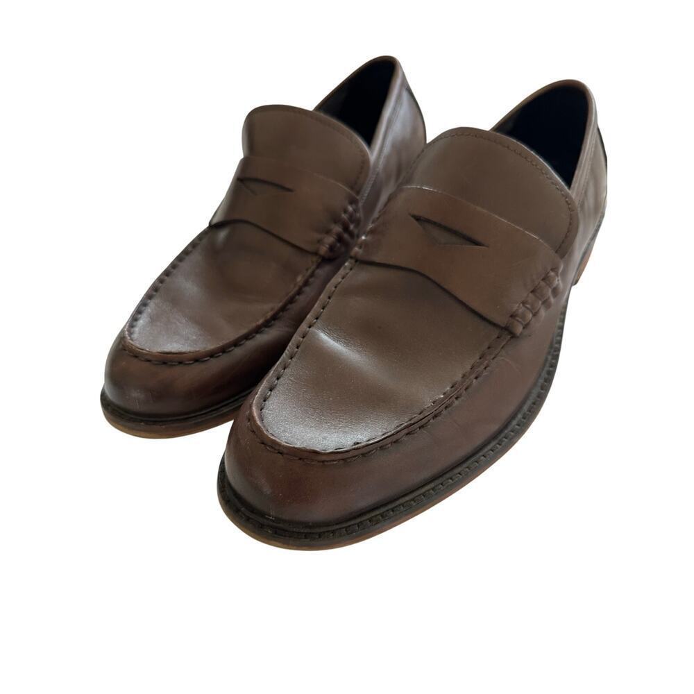 Lands' End Men's Brown Leather Low Top Classic Penny Loafers Shoes Size 9.5